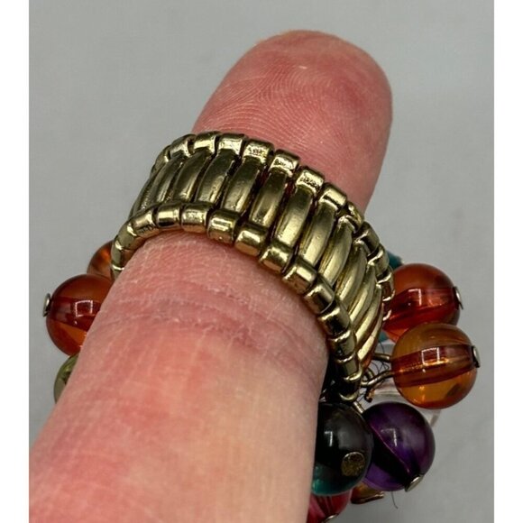 Vtg Ring‎ Bubble Colorful Beads Floral Cluster One Size Stretch Band - Picture 4 of 5